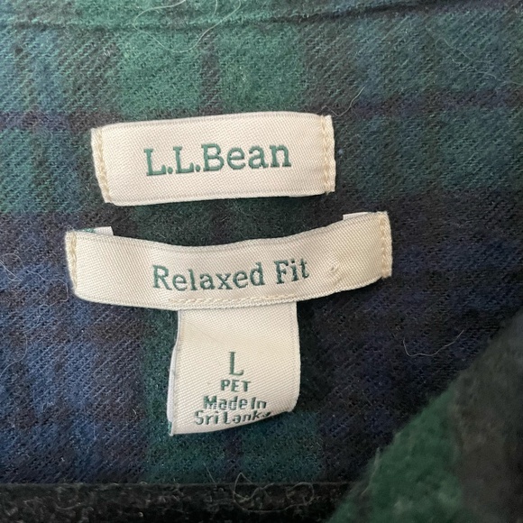Women's L.L. Bean Scotch Plaid Green Blue Flannel Relaxed Fit Size Large Petite - Picture 6 of 11